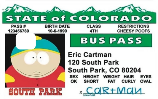 "Eric Cartman Bus Pass" Card Skin